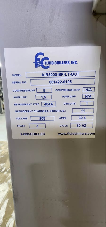 (Reduced!) 5HP Fluid Chillers-Glycol Chiller – 208V 3-Phase