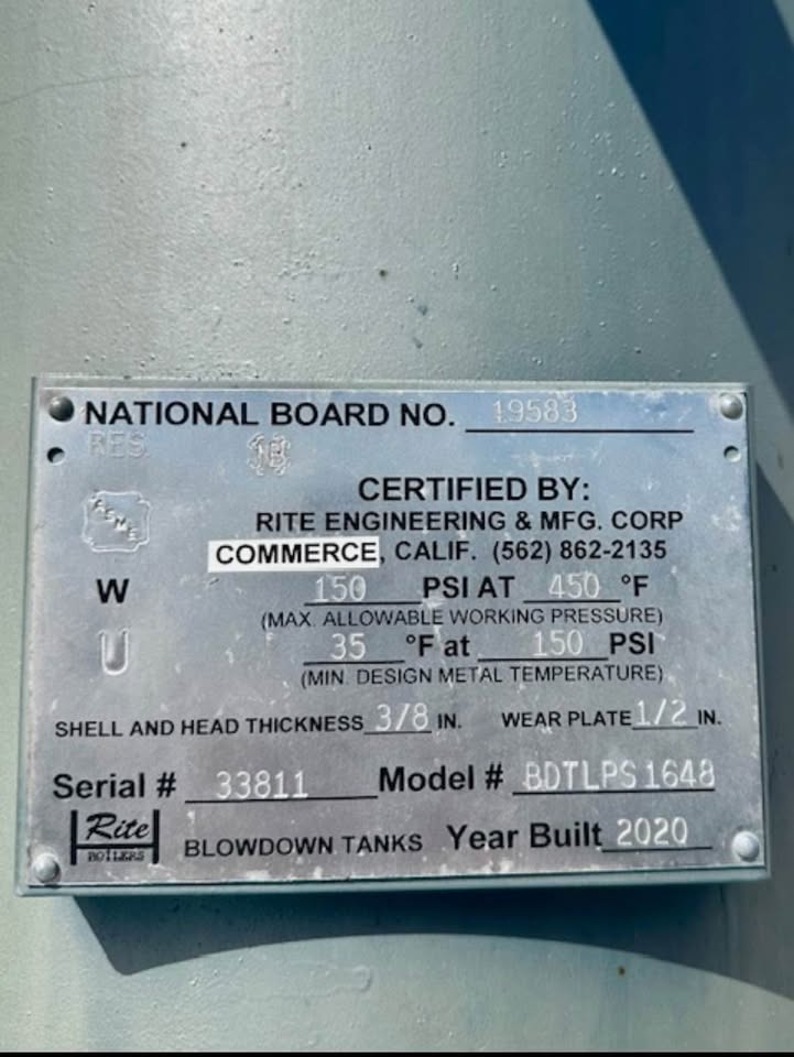 Used Rite W63-S Steam Boiler – 630,000 BTU w/ Infeed & Blowdown Tank