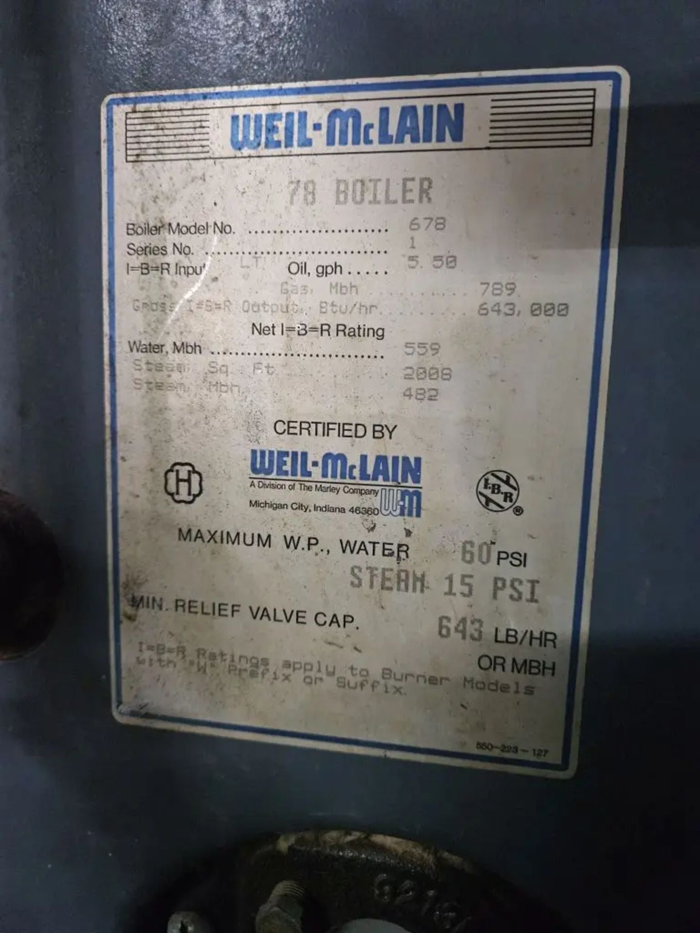 Weil McLain Model 78 (678) Natural Gas Low Pressure Steam Boiler