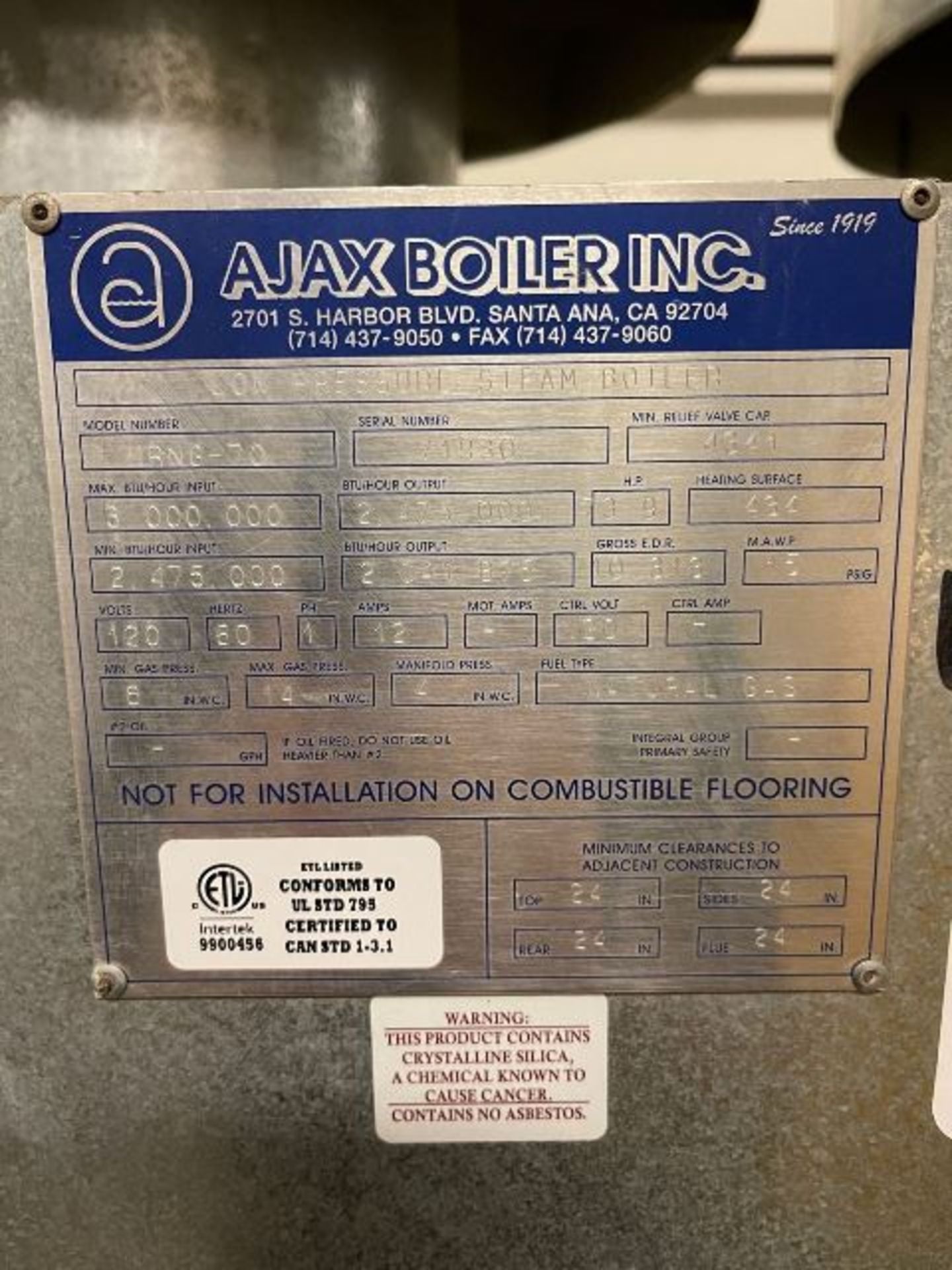 39HP Natural Gas Steam Boiler - AJAX HRNG-70